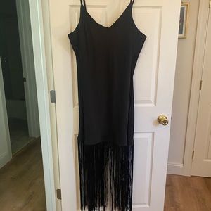Eloquii Satin slip dress with fringe